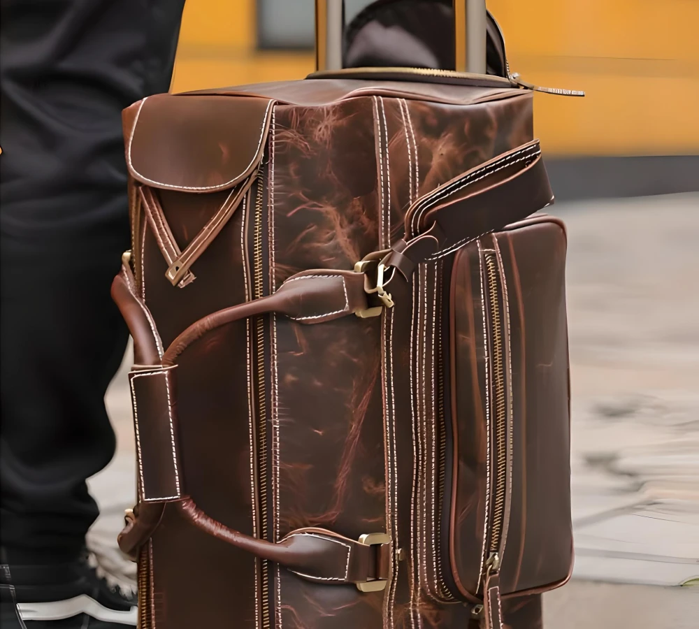 leather carry on bag with wheels